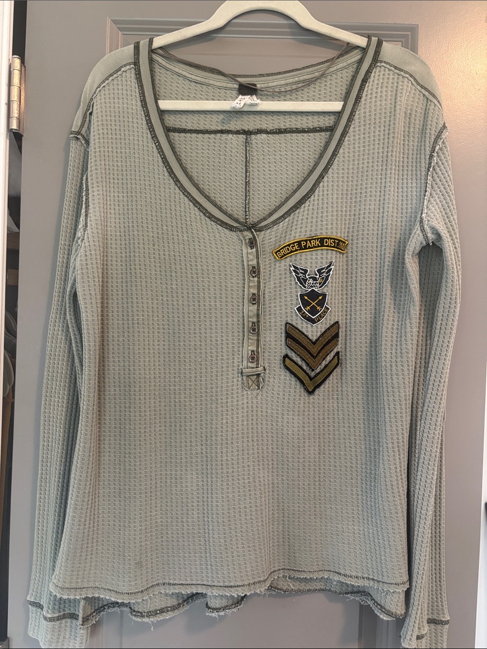 We The Free Sage Waffle Henley with Patch Accents